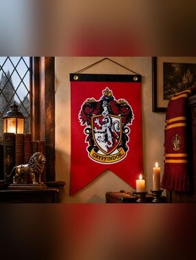 Harry Potter Gryffindor Banner Wall Hanging Flag Red Crest 12x18 New